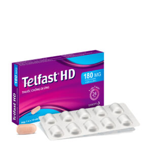 Thuốc chống dị ứng Telfast chứa thành phần fexofenadin 180mg giúp giảm nhanh các triệu chứng ngứa trong các bệnh da dị ứng, viêm mũi dị ứng..